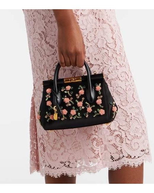 Dolce & Gabbana Black Marlene Small Embellished Top-Handle Bag
