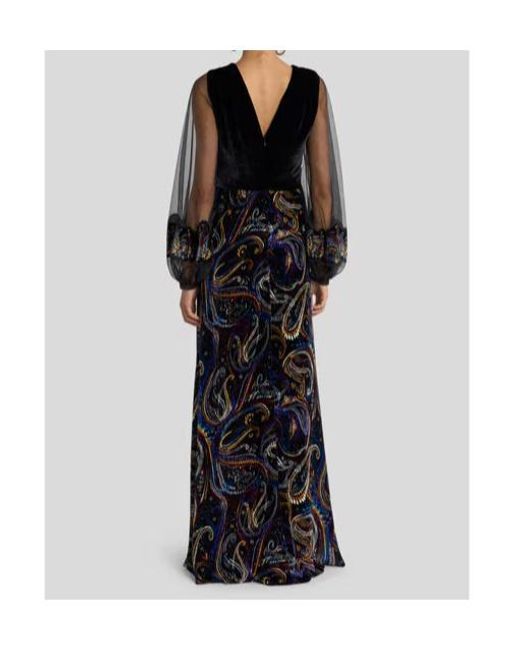 Etro Black Paisley Foliage Motif Velvet Long Dress