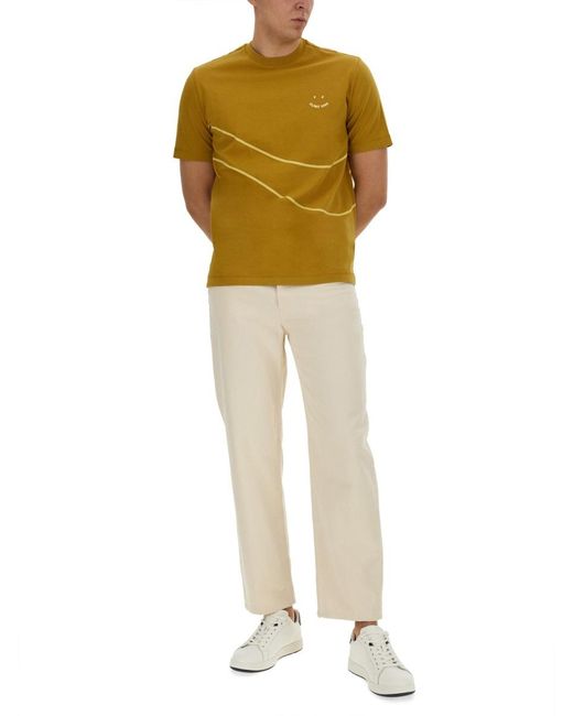Paul Smith Yellow Ps Paul Smith Logo Detailed Crewneck T-Shirt for men