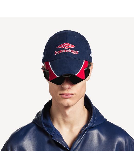 Balenciaga Blue Logo Embroidered Baseball Cap for men
