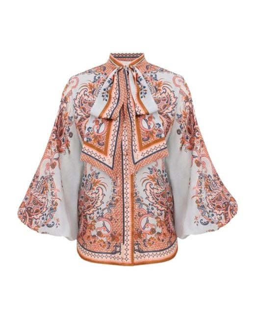 Zimmermann Multicolor Aster Tie Neck Blouse