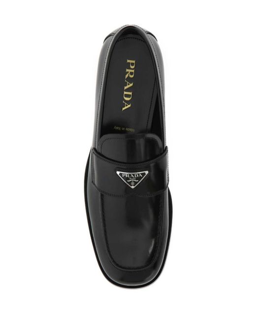Prada Black Logo Plaque Slip-On Loafers for men
