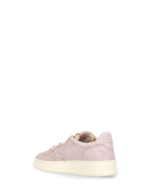 Autry Pink Logo Embroidered Lace-Up Sneakers