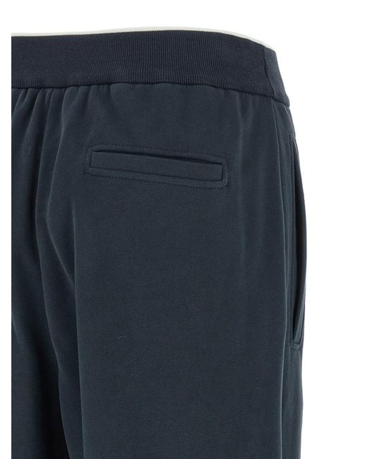 Brunello Cucinelli Blue Cotton Smooth French Terry Track Trousers