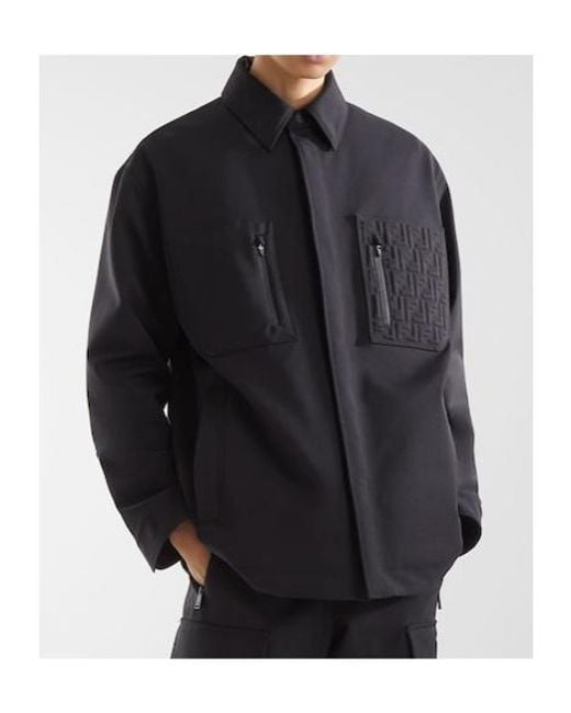 Fendi Black Ff Motif Ski Shirt Jacket for men