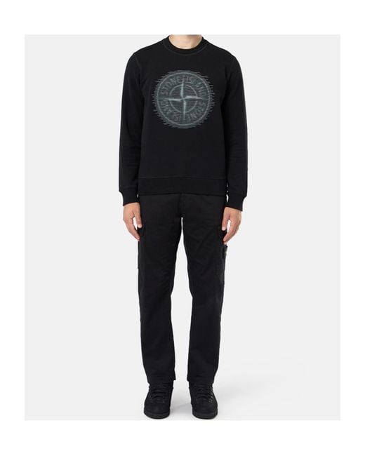 Stone Island Black Compass Detailed Crewneck Sweatshirt for men