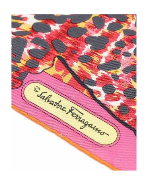 Ferragamo Red Printed Silk Scarf