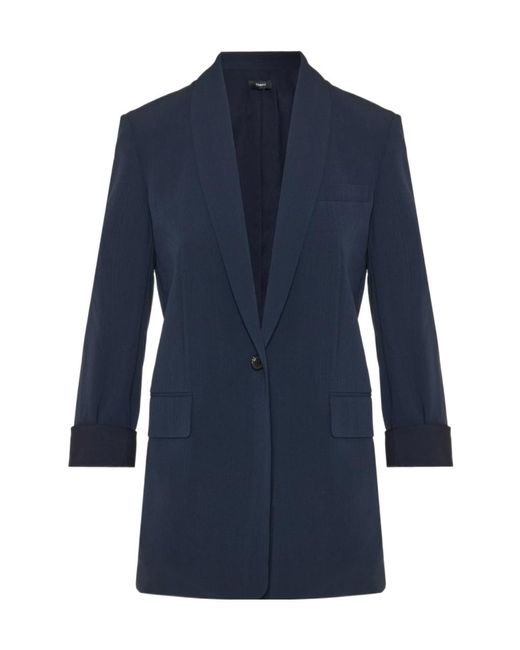 Theory Blue Crepe Single-Breasted Tailored Blazer