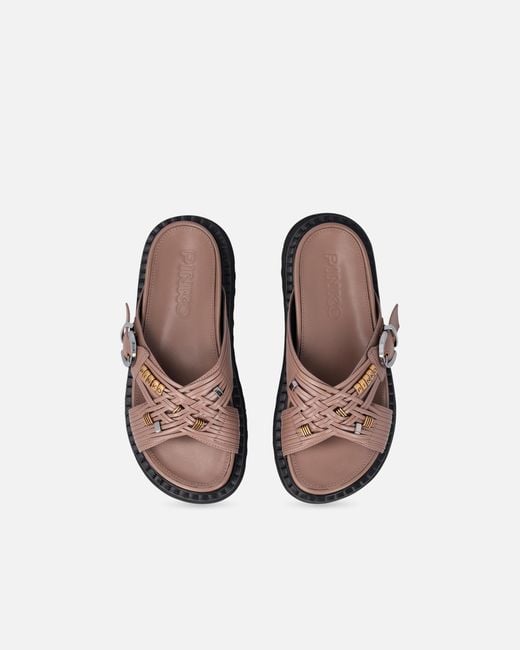 Pinko Brown Buckled Leather Sandals