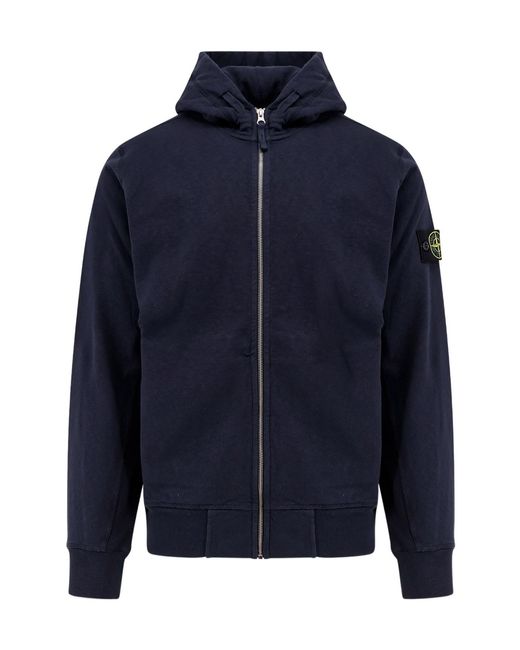 Stone Island Blue Zip-Up Hooded Jacket for men