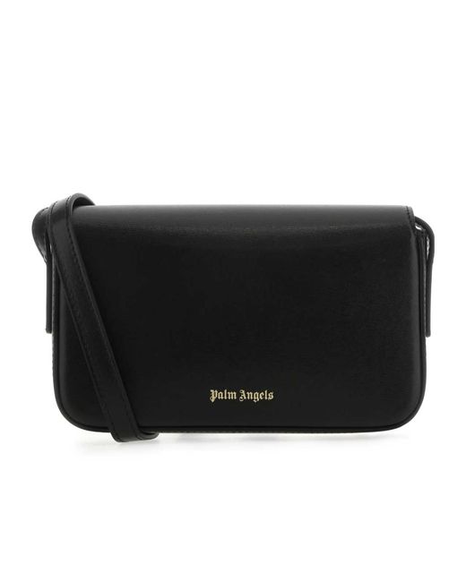 Palm Angels Black Palm Tree-Plaque Foldover Top Crossbody Bag