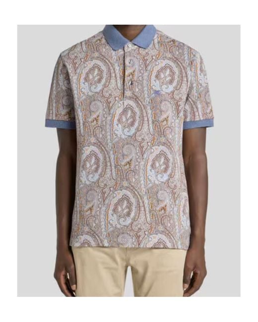 Etro Gray Arnica Paisley Short-Sleeved Polo Shirt for men