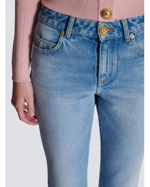 Balmain Blue Logo Horn Denim Pants
