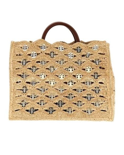 Rabanne Metallic Rabanne Eyelet Raffia Tote Bag