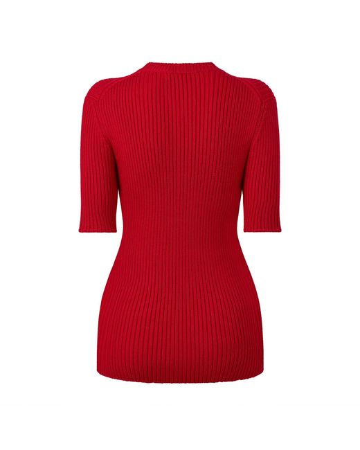 Prada Red Fitted Midsleeve Knit Top