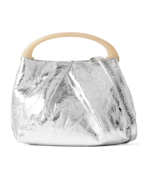 Dries Van Noten Gray Metallic Effect Small Pleated Handbag