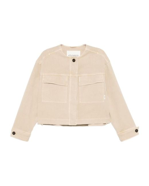 Closed Natural Button-Up Flap-Pocket Jacket