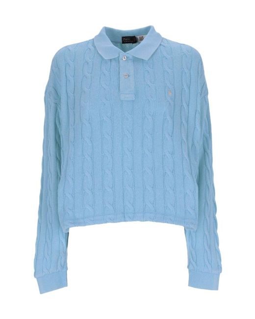 Polo Ralph Lauren Blue Cable-Knit Cotton Polo Shirt