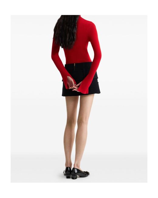 Patou Red Ribbed High-Neck Sweaters