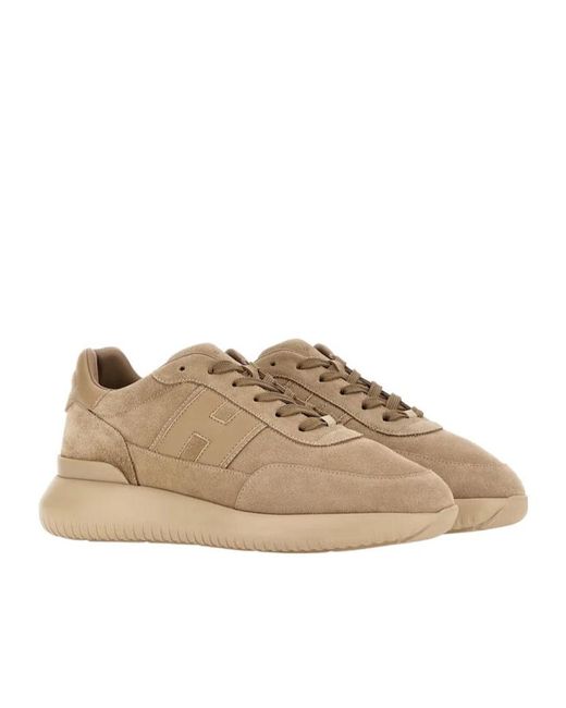 Hogan Brown Logo Patch Lace-Up Sneakers for men