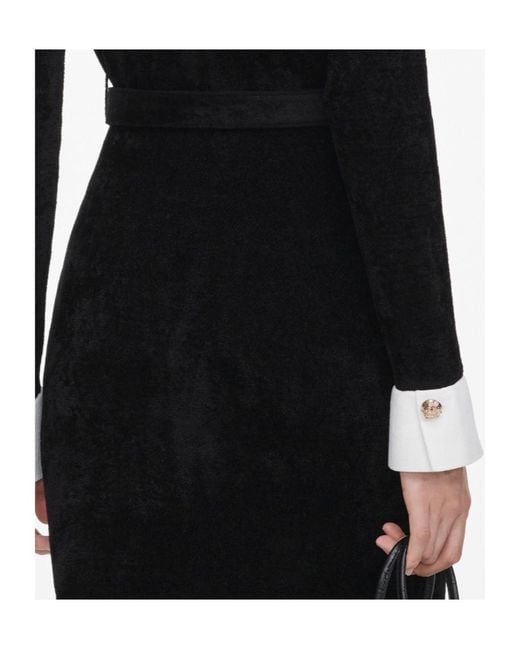 Self-Portrait Black Chenille Knit Midi Dress