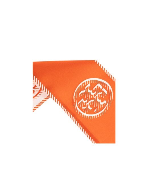 Tory Burch Orange Printed Silk Neck Scarf