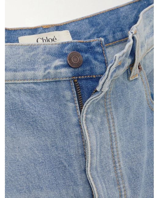 Chloé Blue Chloé Logo Patch Frayed Edge Jeans