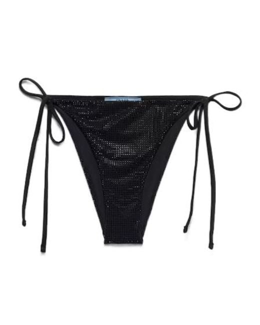Prada Black Jersey Bikini Bottom With Rhinestones