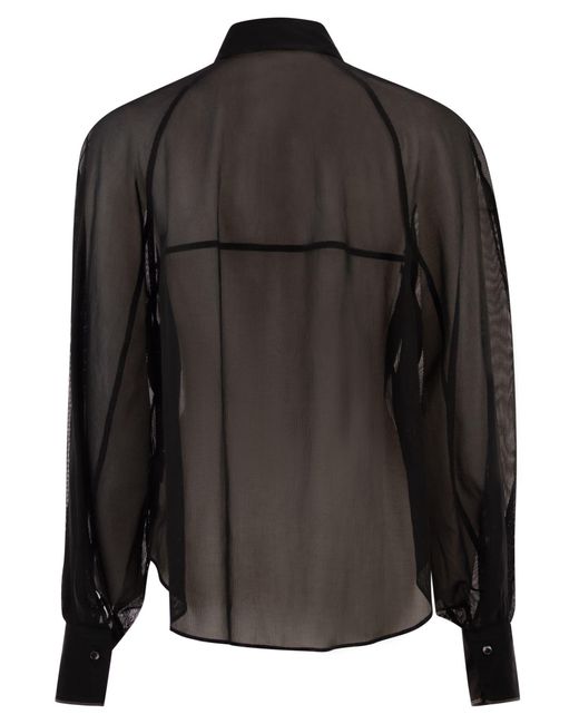 Brunello Cucinelli Black Cotton Organza Stripe Shirt With Necklace