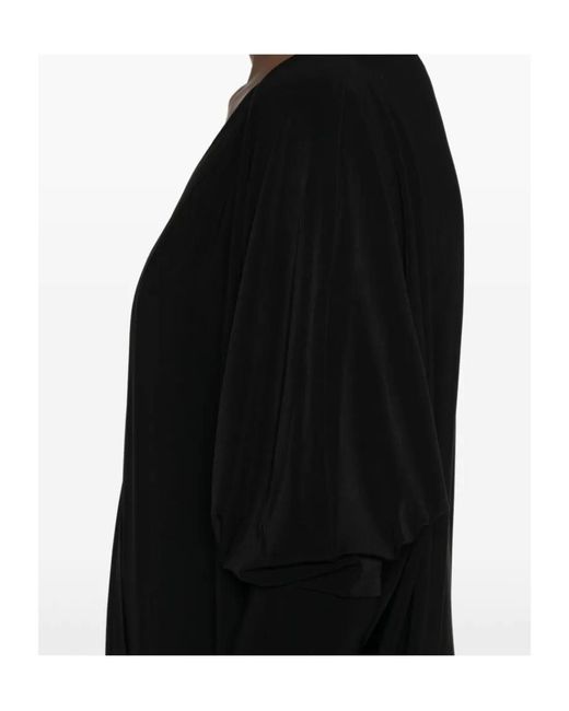 Norma Kamali Black Draped V-Neck Long Dress With Dolman Sleeves