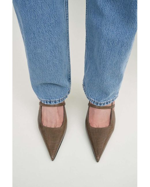 Totême  Brown Totême Embossed Pointed Toe Slingbacks