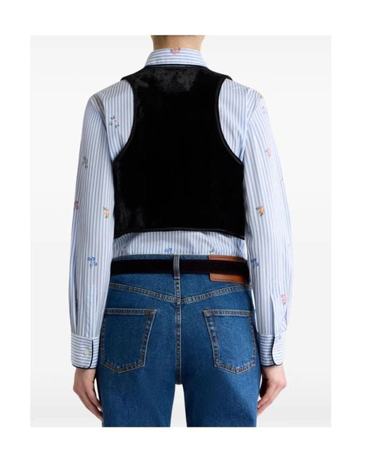 Etro Black Cropped Velvet Waistcoat With Embroidery And Beads