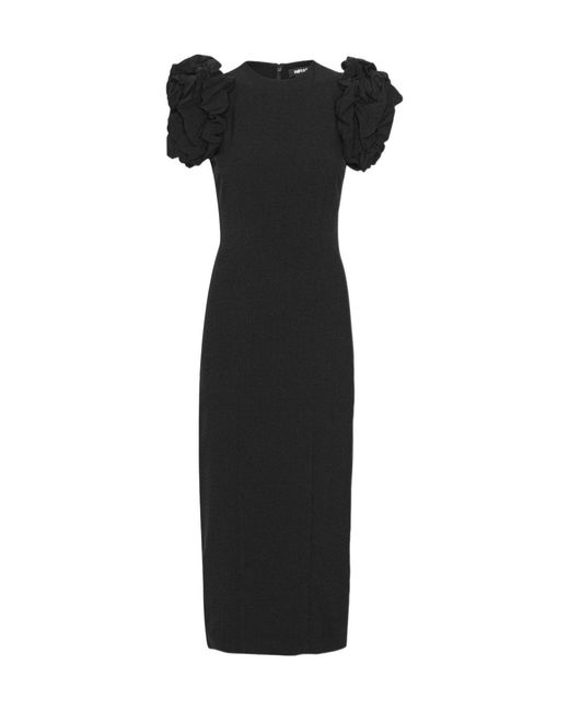 ROTATE BIRGER CHRISTENSEN Black Crepe Puff Sleeve Dress