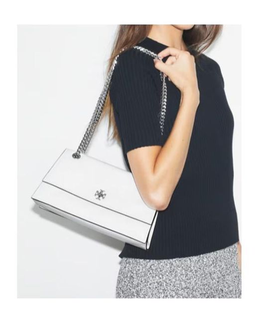Tory Burch White Kira Turnlock Chain-Link Shoulder Bag
