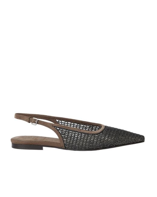 Brunello Cucinelli Brown Pointed Toe Slingback Flats