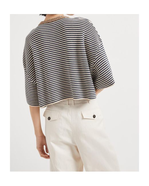 Brunello Cucinelli Gray Striped Sequin Embellished Cardigan