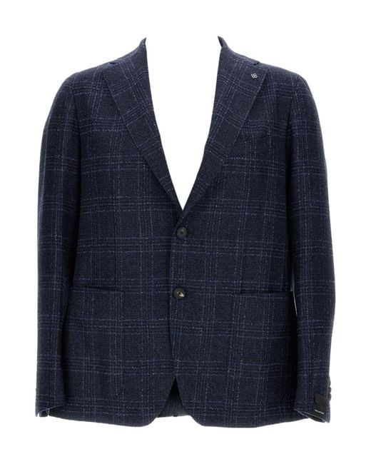 Tagliatore Blue Single-Breasted Tweed Blazer for men