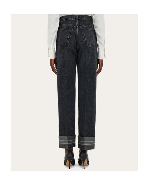 Ferragamo Blue Ferragamo Straight-Leg Turn-Up Jeans