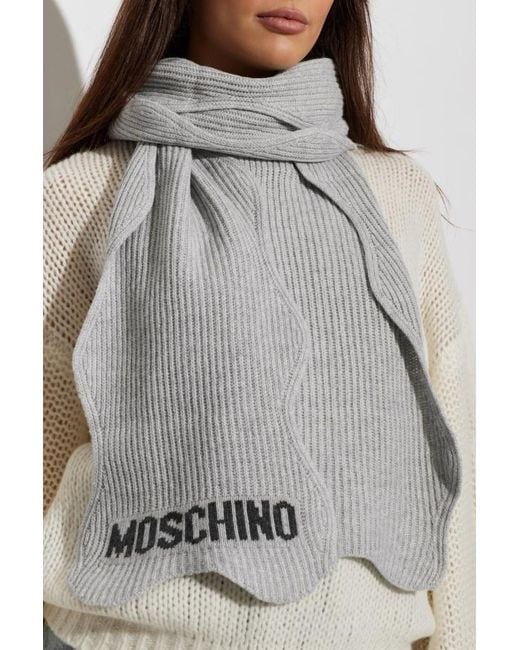 Moschino Gray Logo Scarf for men
