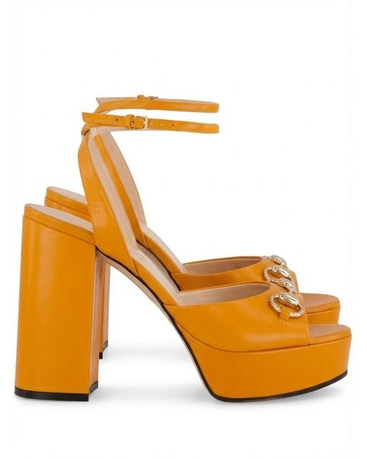 Gucci Orange Horsebit Platform Sandals