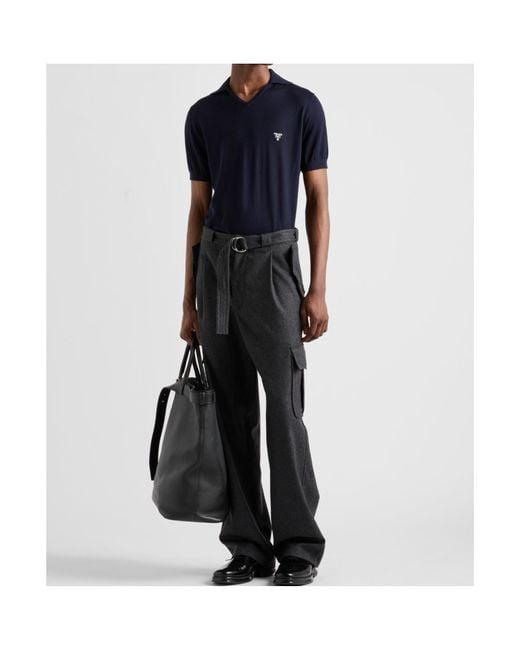 Prada Blue Cashmere Polo Shirt for men