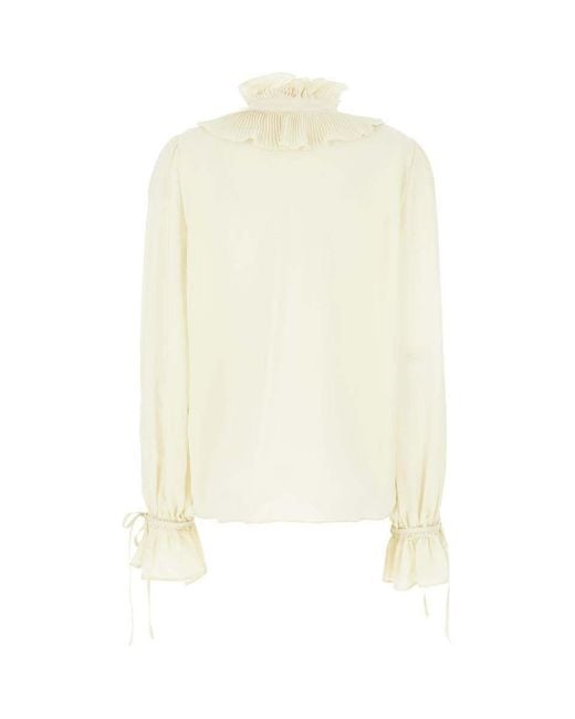 Valentino White Ruffled Collar Button-Up Shirt
