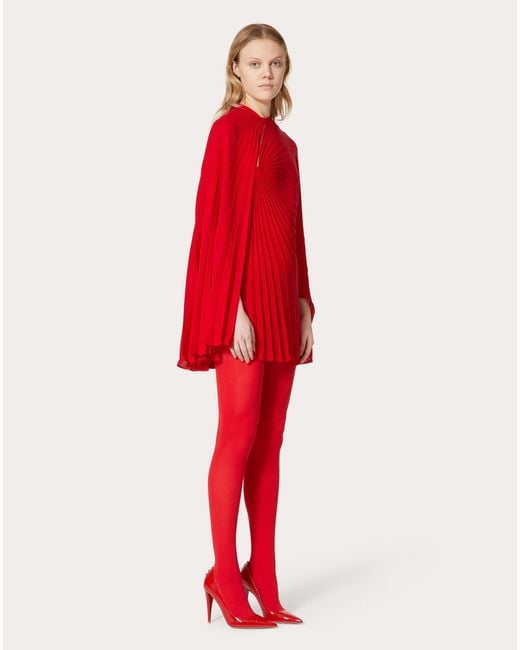 Valentino Red Crewneck Curved Hem Dress