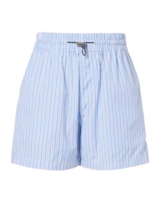 Plan C Blue Striped Cotton Shorts