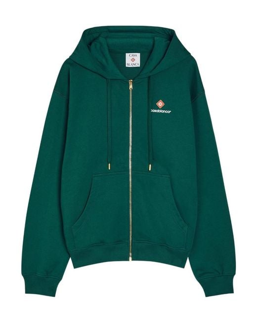Casablanca Green Hooded Zip-Through Cotton Sweatshirt for men