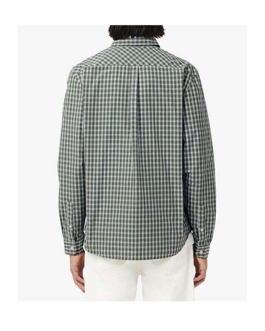 Lacoste Green Regular-Fit Plaid Poplin Shirt for men