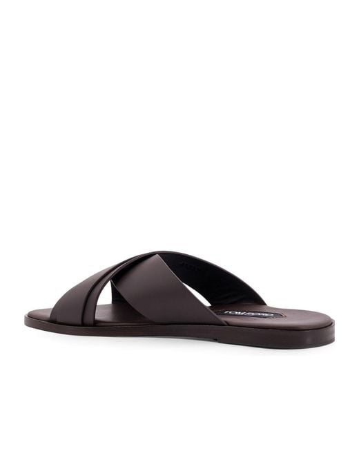 Tom Ford Brown Logo Perforated Open Toe Sandals for men