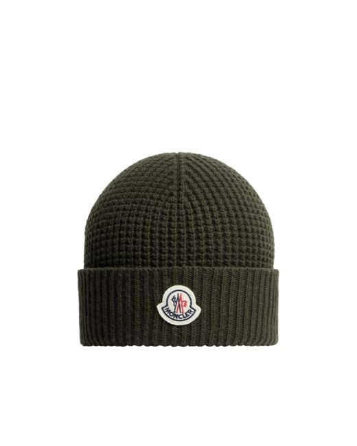 Moncler Green Logo Patch Beanie for men