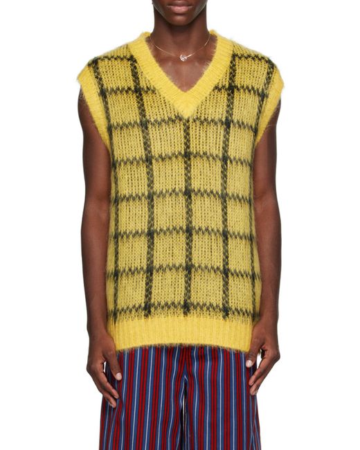 Marni Yellow Checked Sleeveless Jumper for men