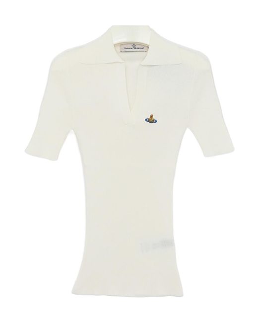 Vivienne Westwood White Orb-Embroidered Polo Top
